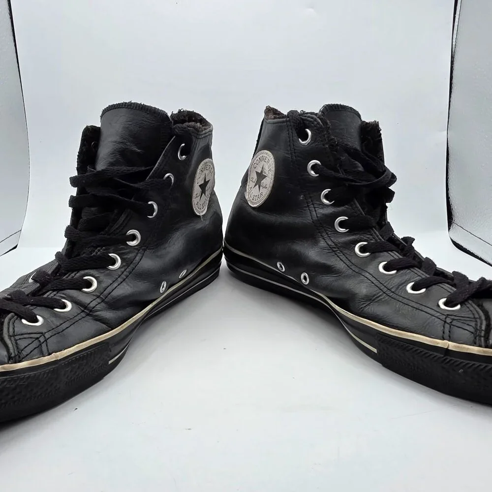 Converse All Star Leather Hi Top Mens Size 11 Black Casual Sneakers Athletic - Picture 2 of 15